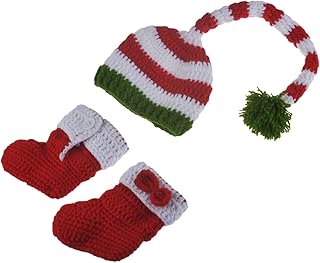 TOYANDONA 1 Conjunto Kit De Fotografia De Natal Roupa Recém-Nascida Vestido De Bebê Recém-Nascido Chapéu De Malha Chapéu De Malha De Crochê Bebê Roupas De Fotografia Recém-Nascida Adereços