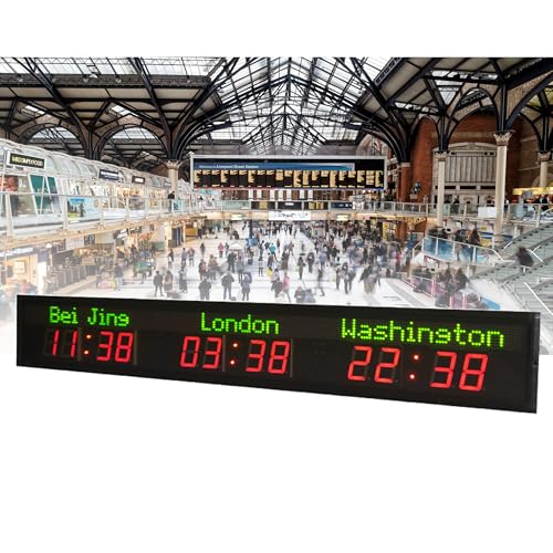 Orologio mondiale, orologio digitale a LED a colori con più fusi orari, orologio da parete con ora mondiale per 3/4/5/6 città, 5 regolazioni della luminosità, per hotel/aziende/aeroporti, 3 volte