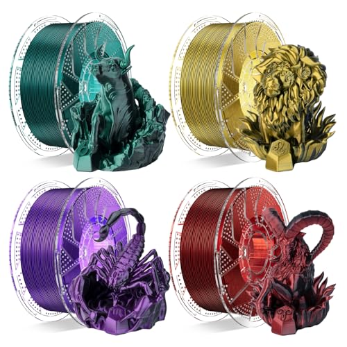 Image of Chitu Systems Conjure Silk PLA Dual Color Bundle, 1.75mm Christmas Silk Black Red+Gold +Purple+Dark Green 3D Filament, Using Reusable Spool Compatible with Bambu Lab Refill Filament, 4x1KG /8.8lb