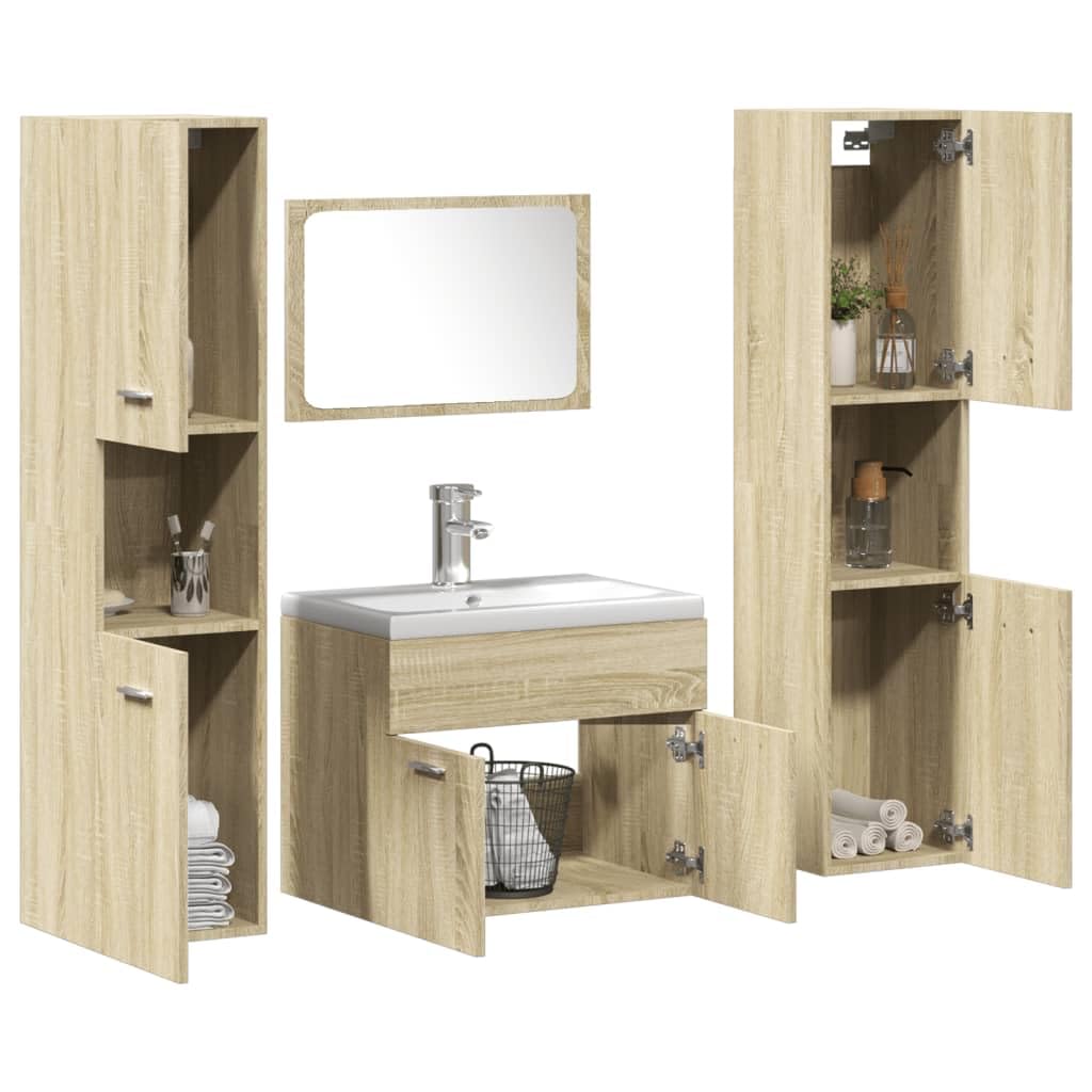 5-TLG. Badmöbel-Set Sonoma-Eiche Holzwerkstoff mit Waschbecken