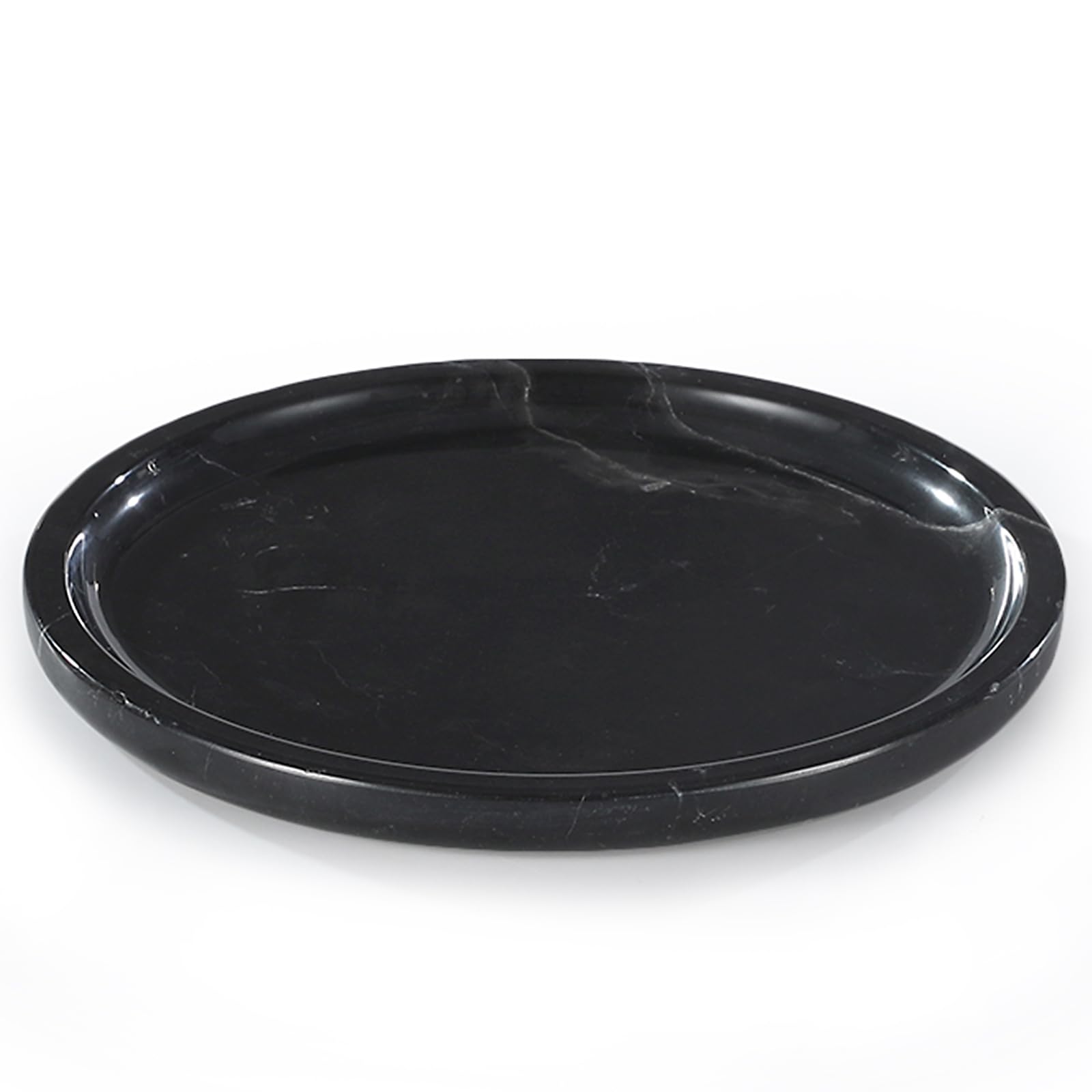 Bandeja de mármol natural de lujo real, bandeja de almacenamiento de mármol genuino para decoración del hogar, bandeja de piedra para baño, cocina, tocador, tocador, sin resina (negro, 8 pulgadas)
