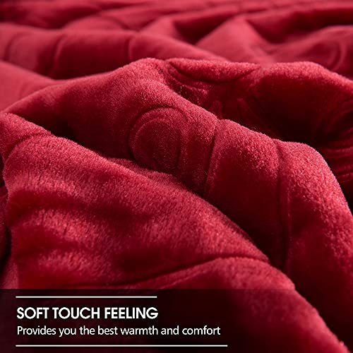 Image of JYK Luxury Fleece Plush Blanket 3.5 LB, 1 Ply, Korean Mink Blanket Queen 79 inch x 91 inch - Super Soft and Warm, Lightweight and Cozy Fuzzy Solid Color Embossed Fleece Blanket for Bed (Burgundy)