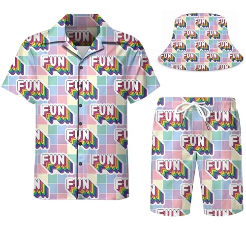 80s Outfit for Men Funny Hawaiian Shirts and Shorts Set With Bucket Hats - Beach and Rave Outfits 13-XXL