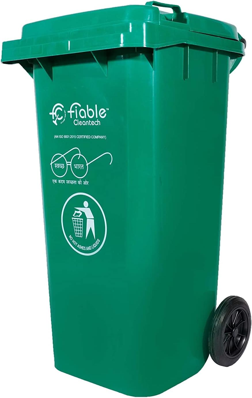 120L Heavy-Duty Wheeled Dustbin with Manual Lift Lid | Large Outdoor Plastic Garbage Bin for Home, Society & Commercial Use (Green)