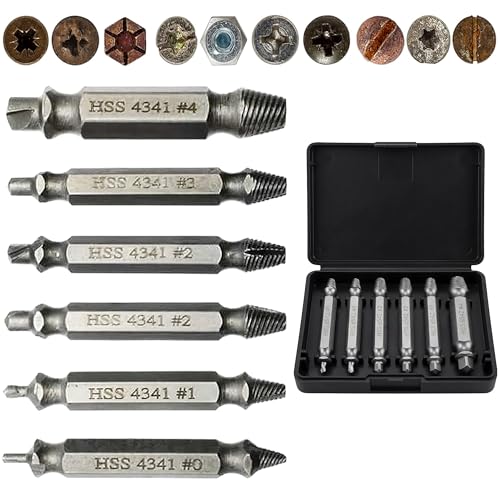Kit Extracteurs De Vis Endommagées 6 Pièces HSS 4341 Avec Coffret, Extracteur De Vis Cassée Double Tête, Endommagé Vis Extracteurs Tourne À Gauche Pour...