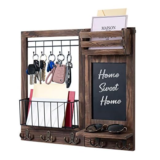 QILICZ Nyckelbräda med hylla, vägghylla för nyckelhylla brevfack tidningsställ nyckelförvaring och krittavla – brevhållare nyckelhållare, vägggarderob för postsortering 47 x 42 x 9 cm