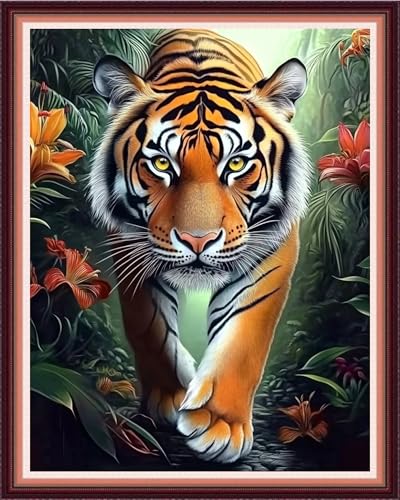 Image of Fanxvivy Stamped Cross Stitch Kits for Beginners Full Range of Cross Stitching Preprinted Embroidery Kits for Adults, 11CT Embroidery Pattern Needlepoint Kits-Tiger King 16x20 inch