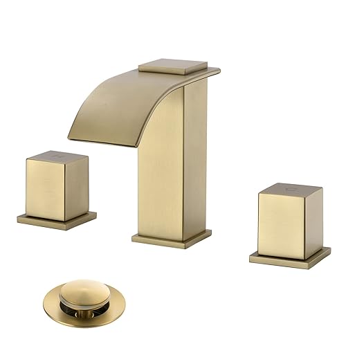 Luxury Brass Widespread Waterfall Bathroom Sink Faucets for 3 Hole