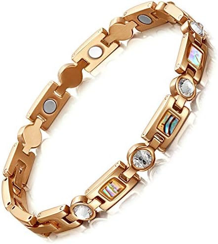 RainSo Titanium Steel Rhinestone Health Golf Magnetic Therapy Bracelets for Women with 3 Smart Buckle