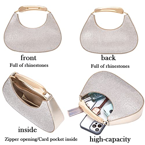 New Women's Evening Handbags Rhinestone Purse Golden Gentle Moon-Shaped Crystal Clutch Purses #TOP6