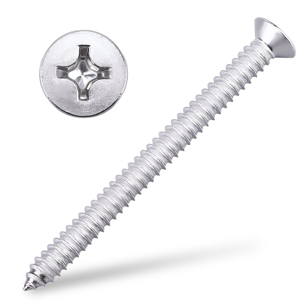 #14 x wkręty do blachy z płaskim łbem, wkręty do drewna Phillips, stal nierdzewna 304 18-8, samogwintujące, 25 szt. od Eastlo Fastener