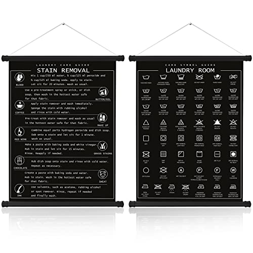 Gersoniel 2 Pieces Laundry Room Decor Symbols Wall Art Hanging Symbols Guide Wall Decor Stain Removal Theme Sign Laundry Care Room Art Ready to Hang Sign, 11.8 x 15.7 Inches(Black)
