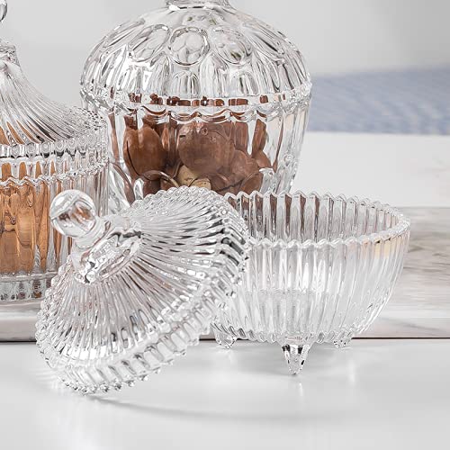 Image of WRINGO 300ML Ribbed Glass Candyy Jar with Lid | Crystal Clear Decorative Storage Container for Candy, Dry Fruits, Chocolates, Cookies & Snacks | Tabletop Candy Bowl | Pack of 1