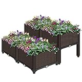 VIVOHOME Elevated Plastic Raised Garden Bed Planter Kit for Flower Vegetable Grow Brown Set of 4