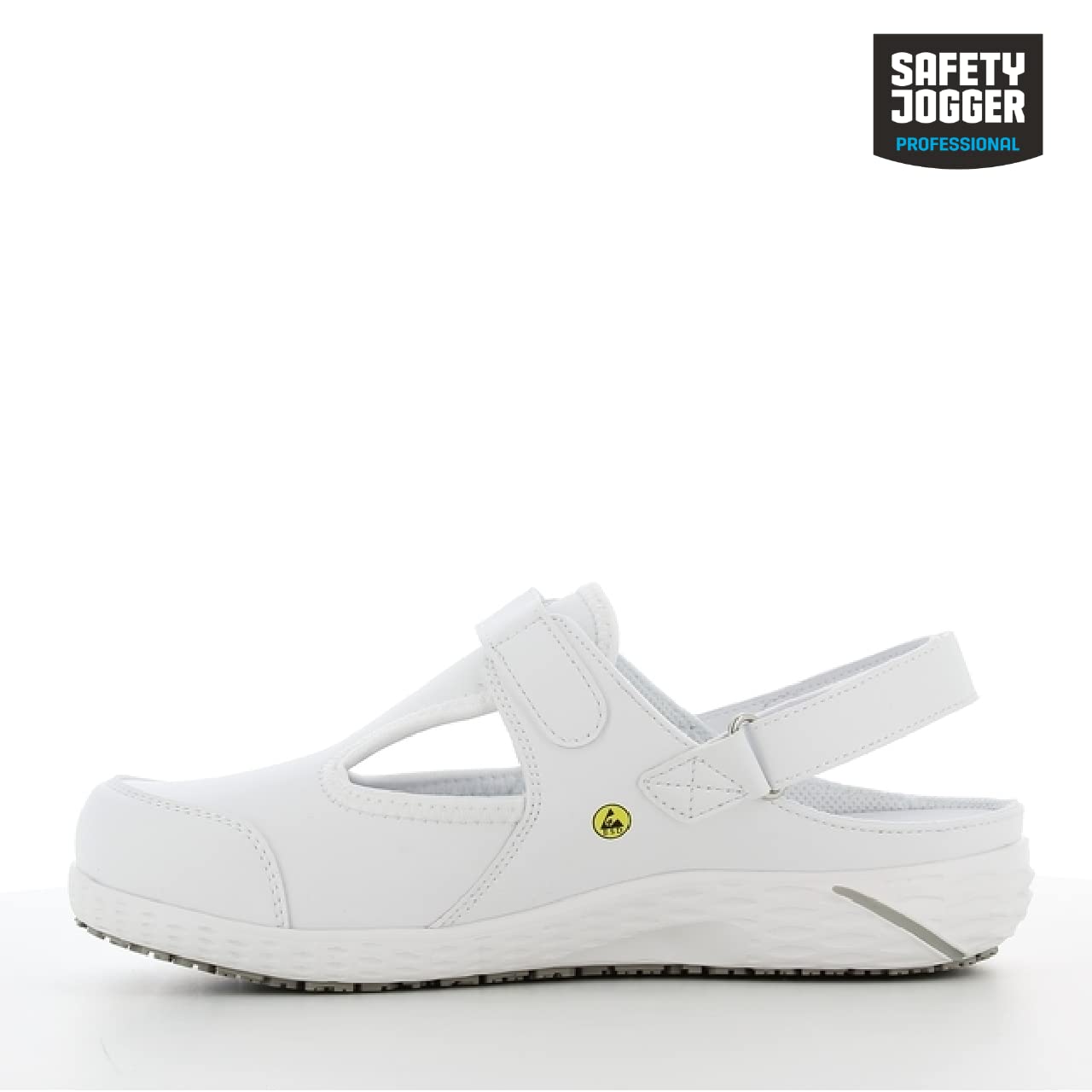 Safety Jogger Drewniaki dla kobiet – lekkie skórzane buty robocze, idealne do szpitala, kuchni lub ogrodu, antypoślizgowe i amortyzujące wstrząsy, wygodne chodaki, Oxypas Carly White, 40 EU