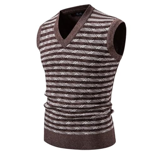 Men's Striped Sweater Vest, Warm V-Neck Knit Pullover, Retro Sleeveless Vest3