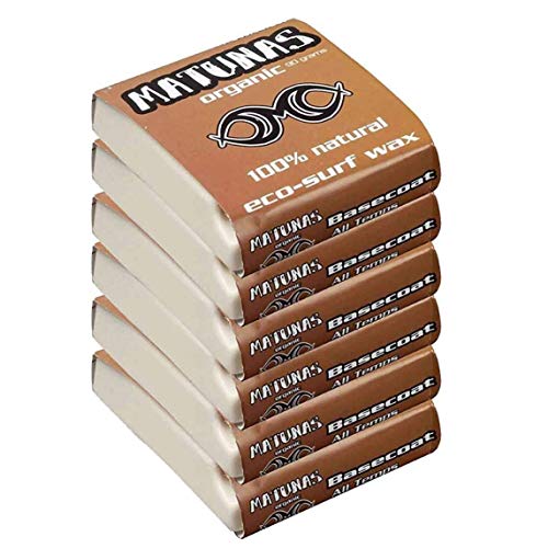 Open Road Goods Organic Surf Wax - Matunas Surf Wax - Base Coat - Warm - Tropical - Cool - Cold - Hawaiian Competition Formula All Natural Surf Wax - Free Surf Gift Bag (Base Coat (5 Pack))