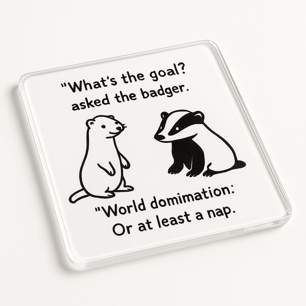 Funny Acrylic Coaster Gift - Whimsical Ambitions Cartoon Illustration Drink Mat for Coffee and Tea Lovers