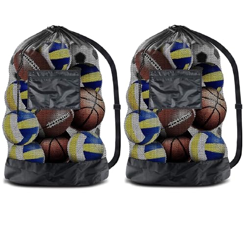 BROTOU Extra große Netztasche mit Kordelzug für Bälle, wasserdichte Aufbewahrungstasche für Fußball, Basketball, Volleyball, robuste Trainingsgeräte-Tasche mit Schultergurt (2, 76,2 x 101,6 cm)