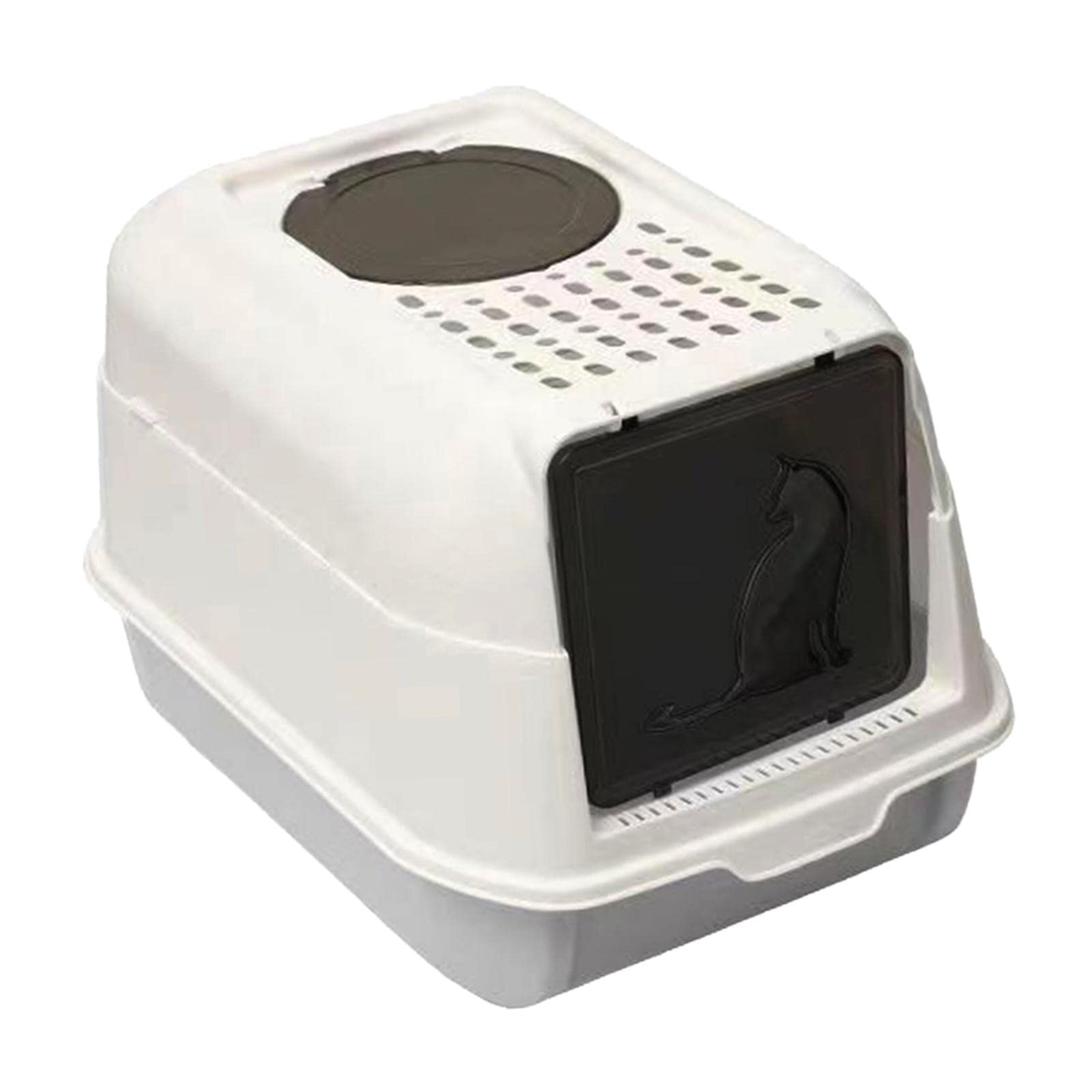 Caja de Arena para Gatos con Tapa Removible Bandeja Higiénica Cerrada con Entrada Amplia Arenero con Lados Diseño Práctico a, Gris