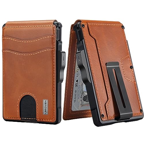 umoven Wallet for Men - with Money Clip Slim Leather Slots Credit Card Holder RFID Blocking Bifold Minimalist Wallet (Top Layer Leather-Sienna Brown)