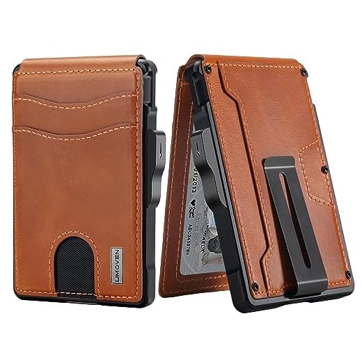 umoven Wallet for Men - with Money Clip Slim Leather Slots Credit Card Holder RFID Blocking Bifold Minimalist Wallet with Gift Box (Top Layer Leather-Sienna Brown)