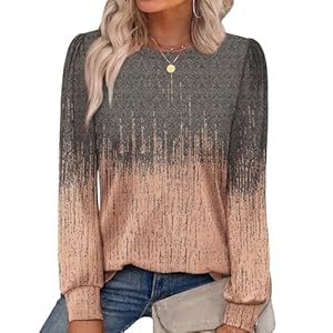 Alaroo Womens Long Sleeve Shirts 2025 Fall Tunic Tops Crewneck Blouses Print