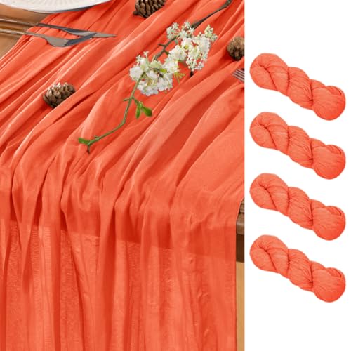 LINXTAR Orange Table Runner Cheesecloth Table Runner 4 Pack 10FT