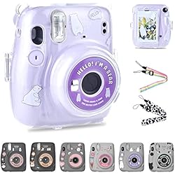 Estuche Camara Instax Mini 11 Rieibi Funda Instax Mini 11 - Protectora Transparente para cámara instantánea Fujifilm Instax Mini 11 Funda - Crystal Hard PC Cover con Correa para el Hombro y Adhesivo - Transparente