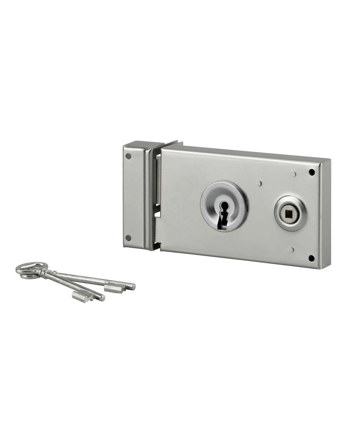 THIRARD - Cerradura Horizontal en Superficie con Llave y Eje para Portón - Izquierda - Eje 58 mm - 140 x 80 mm - Zincada - 2 Llaves - Caja y Cerradero de Acero - Cerrojo - Mecanismo de 2 Vueltas