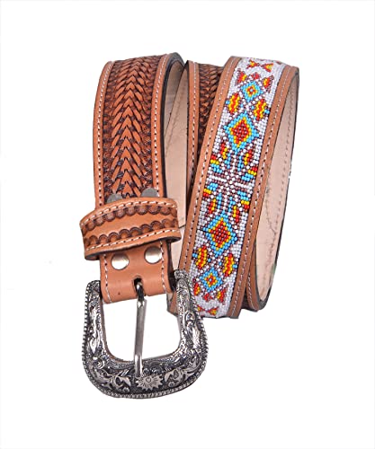 Western Beaded Genuine Leather Belt For Men and Women 30HQ1153