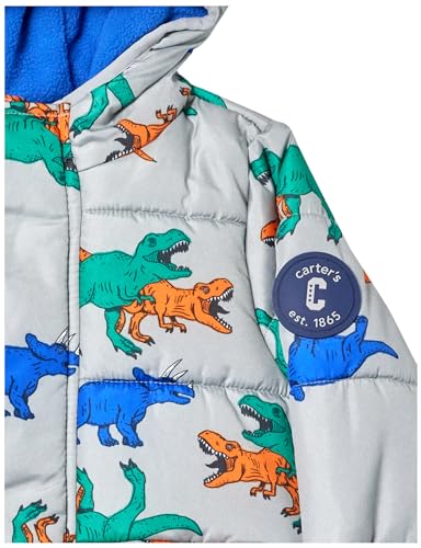 Image of Carter's Toddler Boys Heavyweight Winter Puffer Jacket, Warm, Hooded Winter Coat, Grey With Dinosaurs, Size 4T