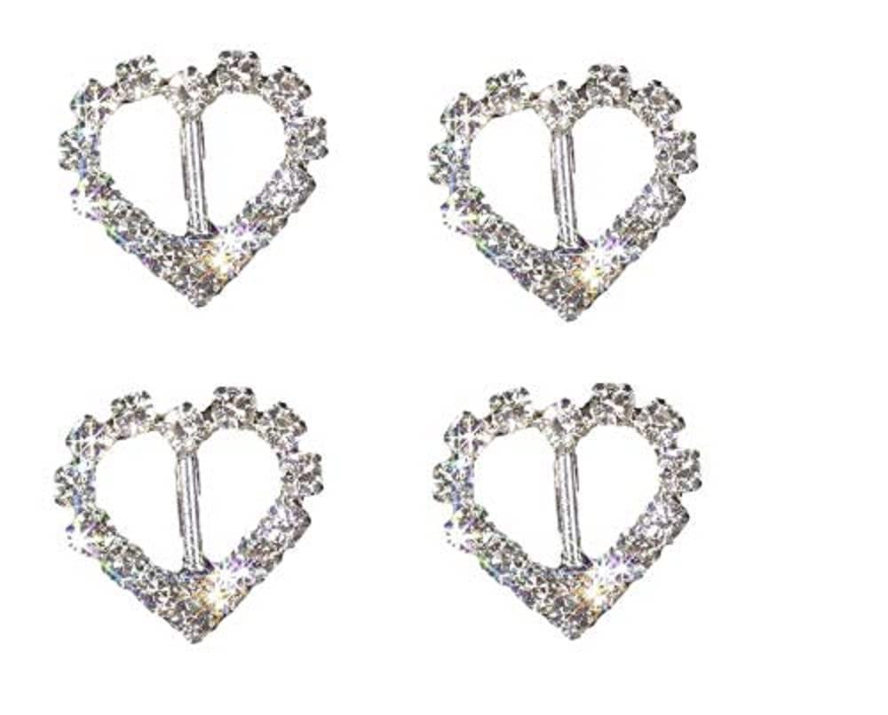 Syntego Silver 20 X Mini Diamante Heart Ribbon Slider Buckles Diamante Embellishment Grade A Rhinestones Crystals Weddings Crafts Invitations 1.2Cm X 1.2Cm