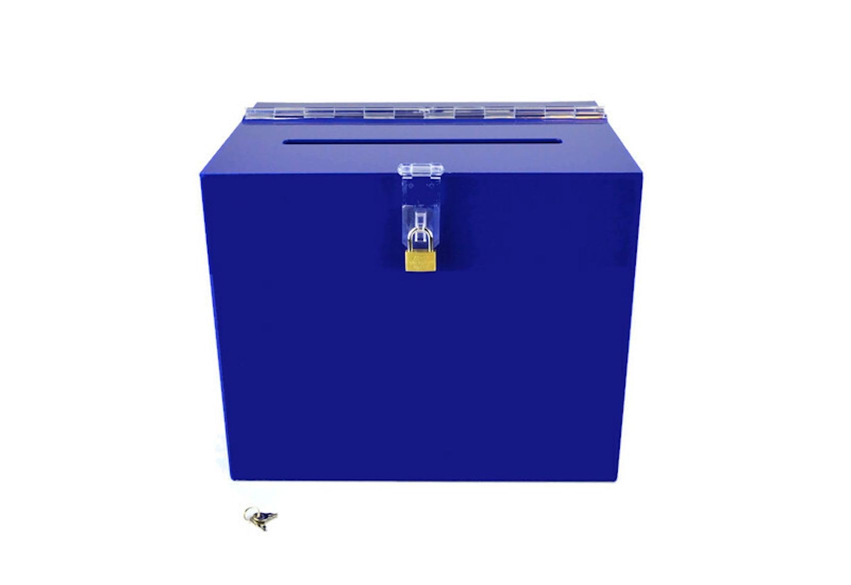 Pos Display Shop Large Blue Acrylic Lockable Suggestion Feedback Ballot Comments Collection Box - BB0005 Dark Blue