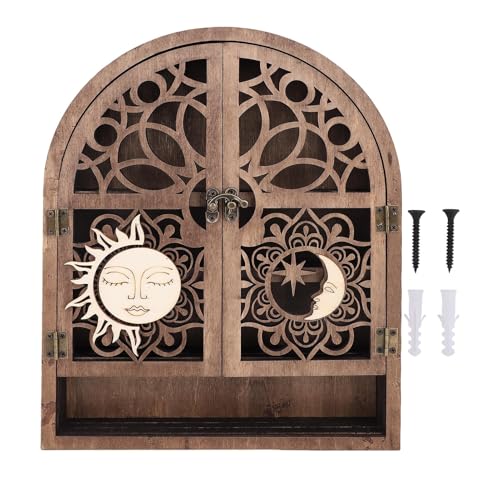 Naroote Estante De Cristal De Pared De Madera, Hecho A Mano Para Almacenamiento Y Exhibición Con Diseño Temático De Sol Y Luna, Soporte De Cristal Multiusos, Ideal Para Coleccionables, Naroote Estante De Cristal De Pared De Madera, Hecho A Mano Para Almacenamiento Y Exhibición Con Diseño Temático De Sol Y Luna, Soporte De Cristal Multiusos, Ideal Para Coleccionables,