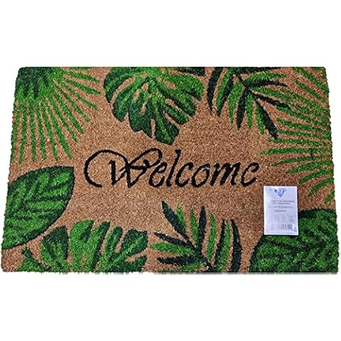 Natural Coir Mat with Welcome Leaves Design Cover