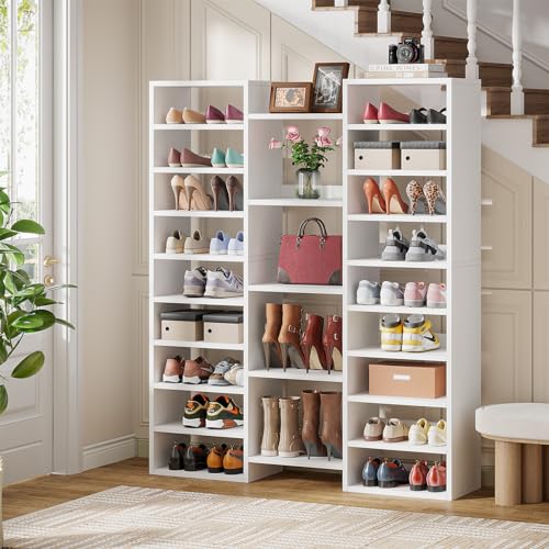 Image of Tribesigns 14-Tier Shoe Rack, White Shoe Storage Cabinet with 22 Open Cubbies, 46 Pairs Wide Entryway Shelf for Shoes, Modern Organizer for Closet Living Room Entryway Hallway