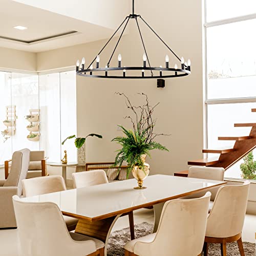 7 Pandas Large Round Kitchen Island Light, 47" 16-Light Farmhouse Wagon Wheel Chandelier For Kitchen Island Dining Room Light Fixtures And Hanging Pendant Lighting, Dark Bronze #TOP5