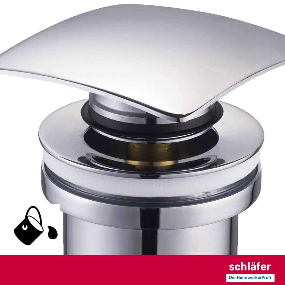 Schläfer 4051200 Piletta Click Clack Quadrata 1 1/4 Ottone, Scarico edl Lavabo e Bidet con Tappo Quadro Cromo Lucido Universale Bagno Moderno Chiusura a Pressione