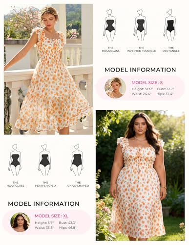 Image of GRACE KARIN 2026 Women's Spring Floral Midi Dress Square Neck Beach Wedding Guest Dresses Flowy A Line Casual Summer Clothes