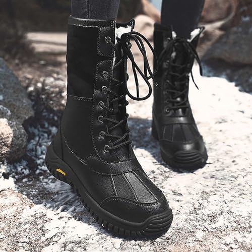 XivUe Womens Faux Fur Warm Thermal Waterproof Outdoor Walking Snow Winter Rubber Sole Calf Boots Women's Snow Boots, Women Waterproof Mid Calf, Anti-slip Outdoor Warm Duck Boot for Winter3