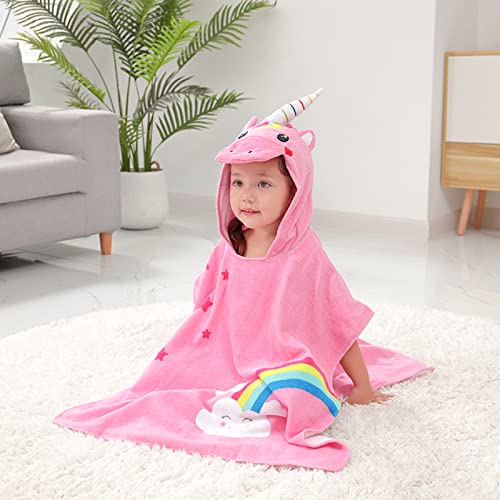 Image of LOLANTA Kids Terry Cloth Cover UPs Children's Hooded Bath Towels Dinosaur, Boys Beach Towel Pool Poncho Swim 100% Cotton (Pink Unicorn,1-3T)