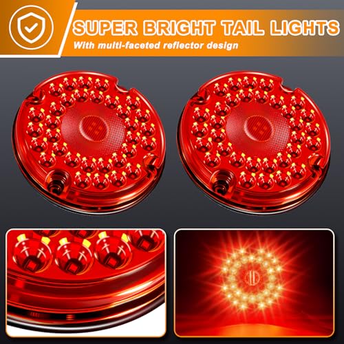 Image of 7 inch Inch Round LED Trailer Tail Lights Red 2Pcs 36 LED Bus Stop Brake Taillight Turn Tail Lights Waterproof for Truck Trailer RV UTV Reflex Lens with Gasket 10-30V