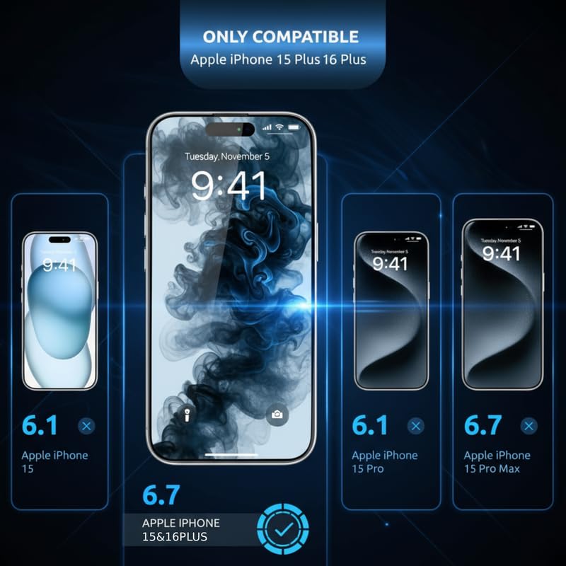 Image of OHAYO Military Strength Tempered Glass Screen Protector Compatible with iPhone 16 Plus (Privacy) | 9H+ Hardness, Strong Protection, Full Screen Edge-to-Edge Cover, Scratch Resistant, Bubble-Free Install, Ultra HD Clarity