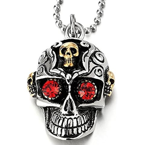 COOLSTEELANDBEYOND Collar Hombre Cráneo Azúcar Circonita Roja Cover