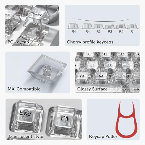 Image of dagaladoo White Clear Keyboard keycaps,Transparent Key caps 60 75 100 Percent,Crystal Jelly Keycap Set,Shine Through Key caps.,Cherry Profile Keyboard caps for Mx Switches Mechanical Keyboard