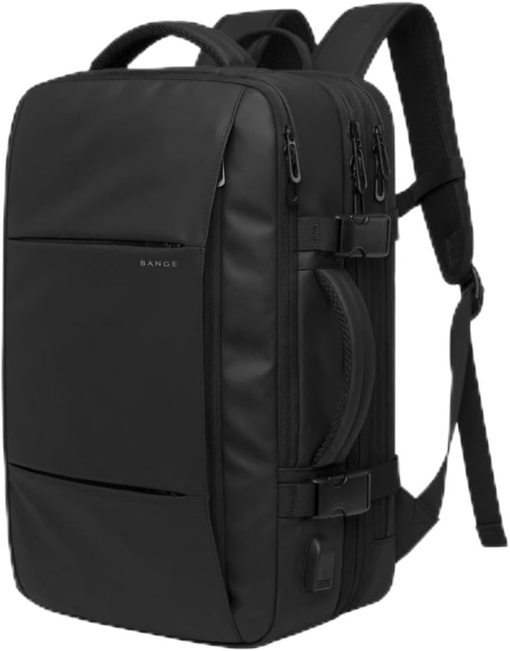 BANGE Mochila Executiva Expansível para Notebook de Até 17.3 Polegadas Bagagem de Mão para Viagens Impermeável Entrada USB para Carregador Portátil Design Discreto – Preta