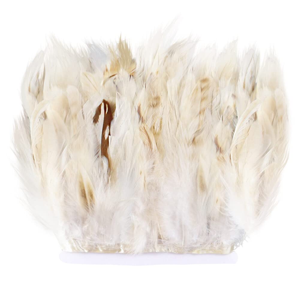 ISAKEN Garniture Plumes De Coq Blanc 2 Mètres - Frange Ruban Plumes Poulet Naturelles 10-13 Cm Pour Couture Décoration