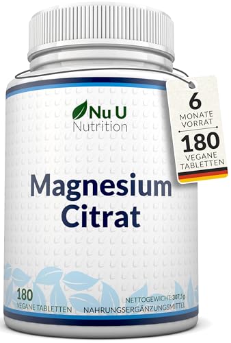 Nu U Nutrition - Magnesiumcitrat 700mg - 180 Vegane Tabletten - 6 Monates Vorrat - 200mg elementares Magnesium pro Tablette