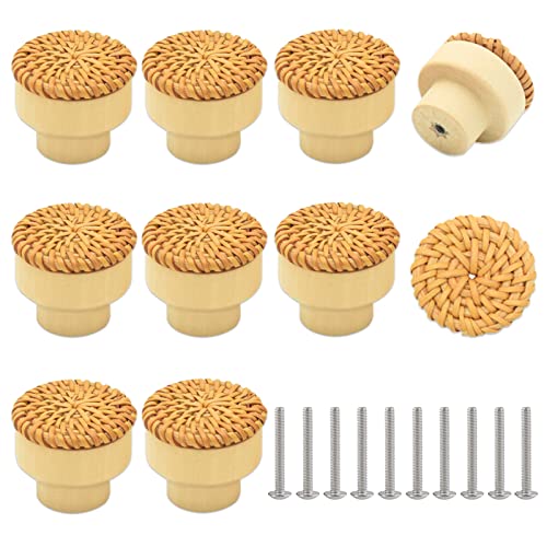 KERANEET Möbelknöpfe Aus Holz - 10 Stück Mit Schrauben & Schraubendreher | Naturholz